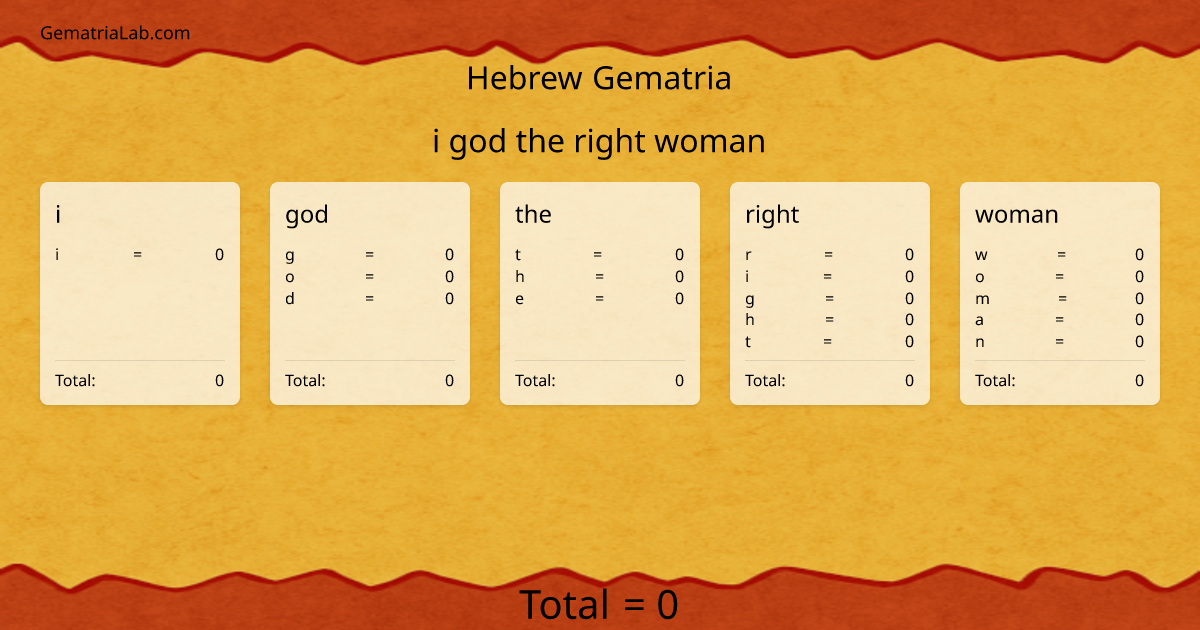 i god the right woman in hebrew Gematria